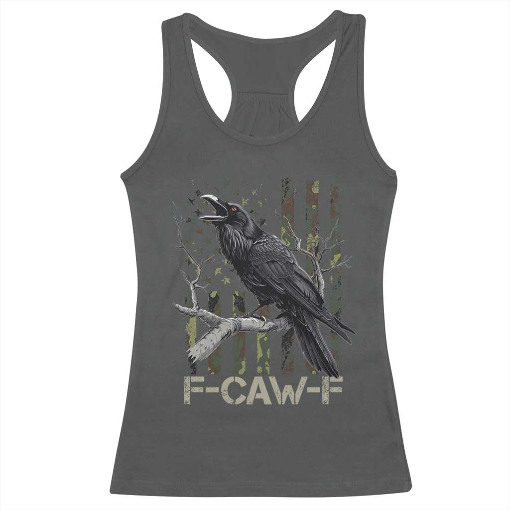 Funny Crow Racerback Tank Top F-Caw-F Raven Camo USA Flag Adult Humor - Wonder Print Shop