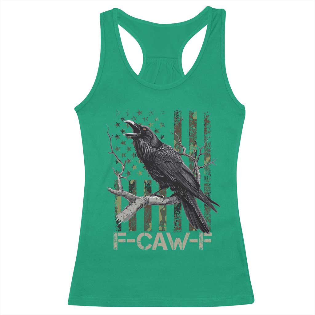 Funny Crow Racerback Tank Top F-Caw-F Raven Camo USA Flag Adult Humor - Wonder Print Shop