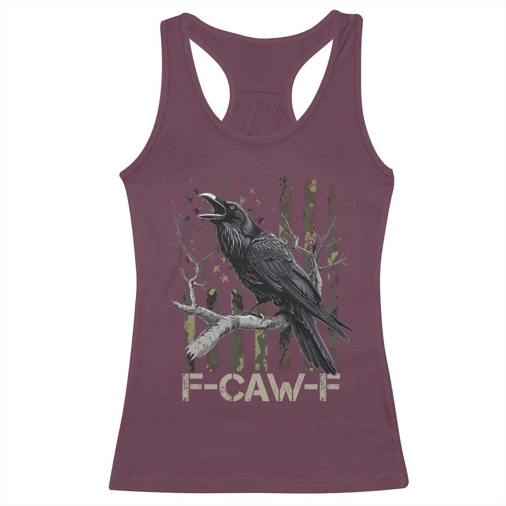 Funny Crow Racerback Tank Top F-Caw-F Raven Camo USA Flag Adult Humor - Wonder Print Shop