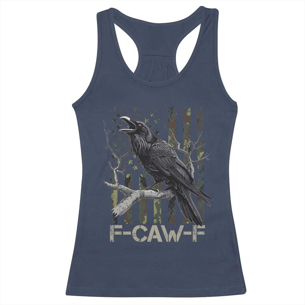 Funny Crow Racerback Tank Top F-Caw-F Raven Camo USA Flag Adult Humor - Wonder Print Shop