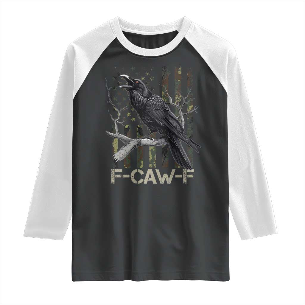 Funny Crow Raglan Shirt F-Caw-F Raven Camo USA Flag Adult Humor - Wonder Print Shop