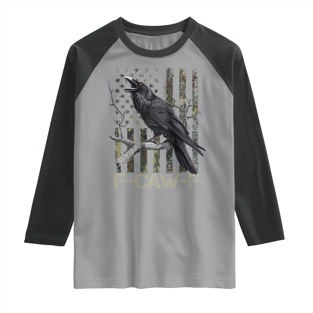 Funny Crow Raglan Shirt F-Caw-F Raven Camo USA Flag Adult Humor - Wonder Print Shop