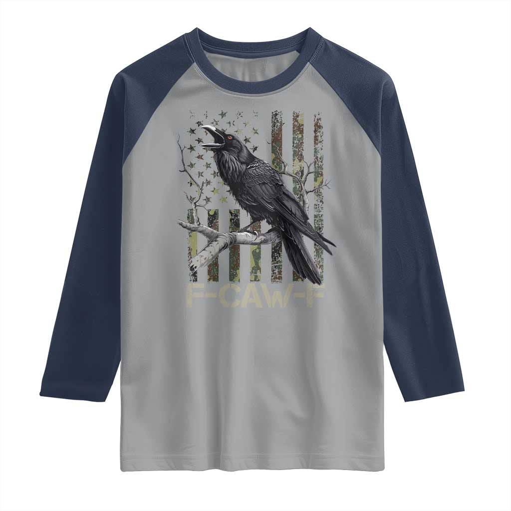 Funny Crow Raglan Shirt F-Caw-F Raven Camo USA Flag Adult Humor - Wonder Print Shop