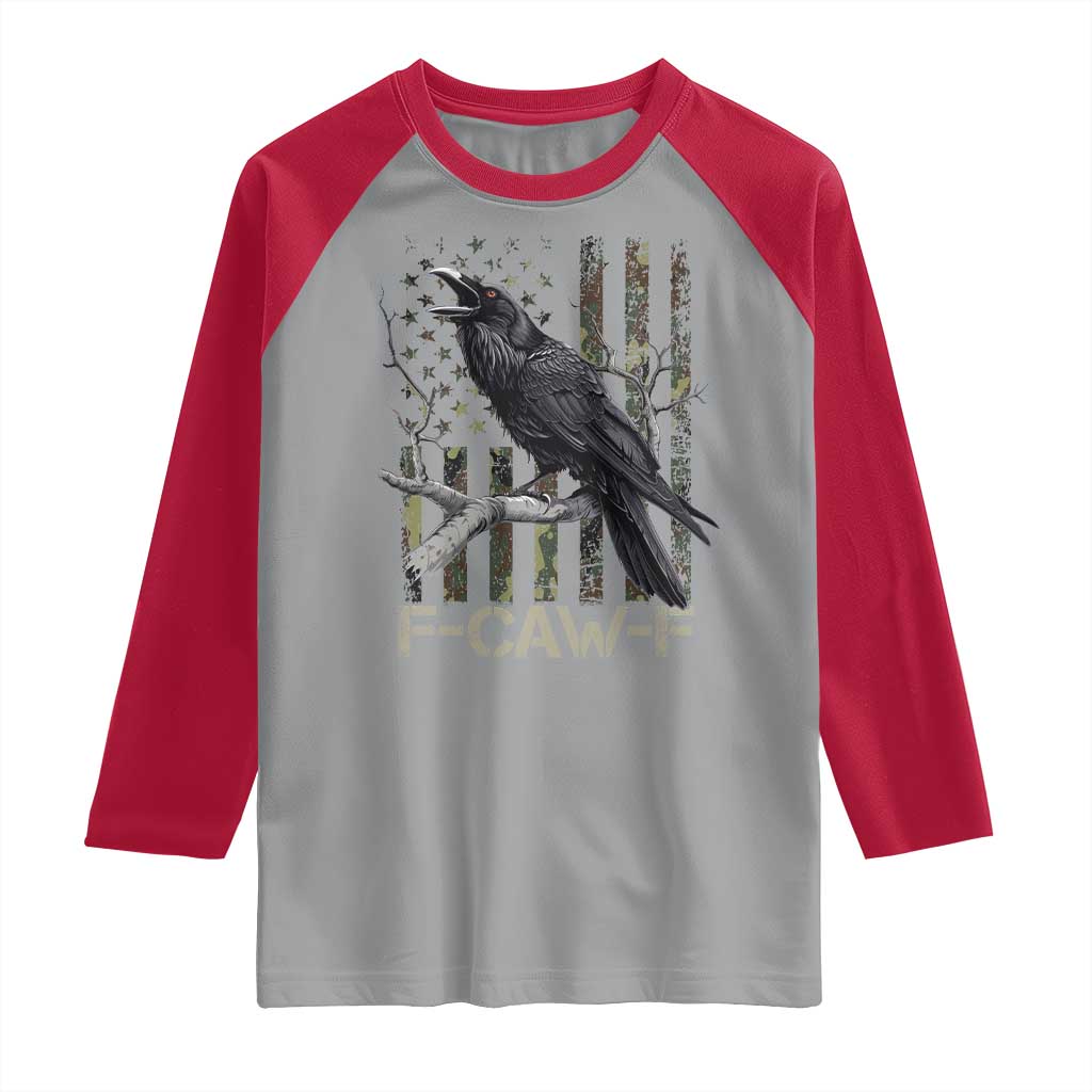 Funny Crow Raglan Shirt F-Caw-F Raven Camo USA Flag Adult Humor - Wonder Print Shop