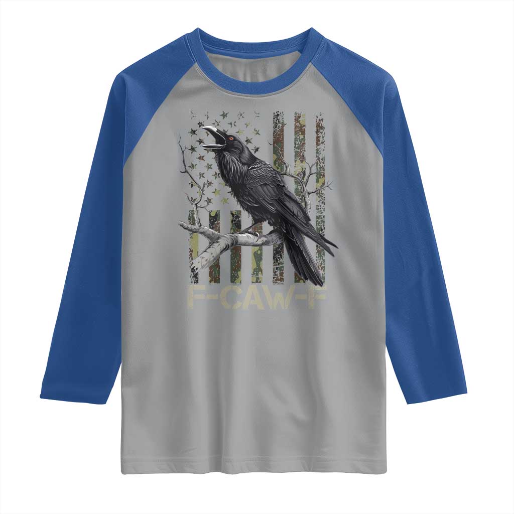 Funny Crow Raglan Shirt F-Caw-F Raven Camo USA Flag Adult Humor - Wonder Print Shop