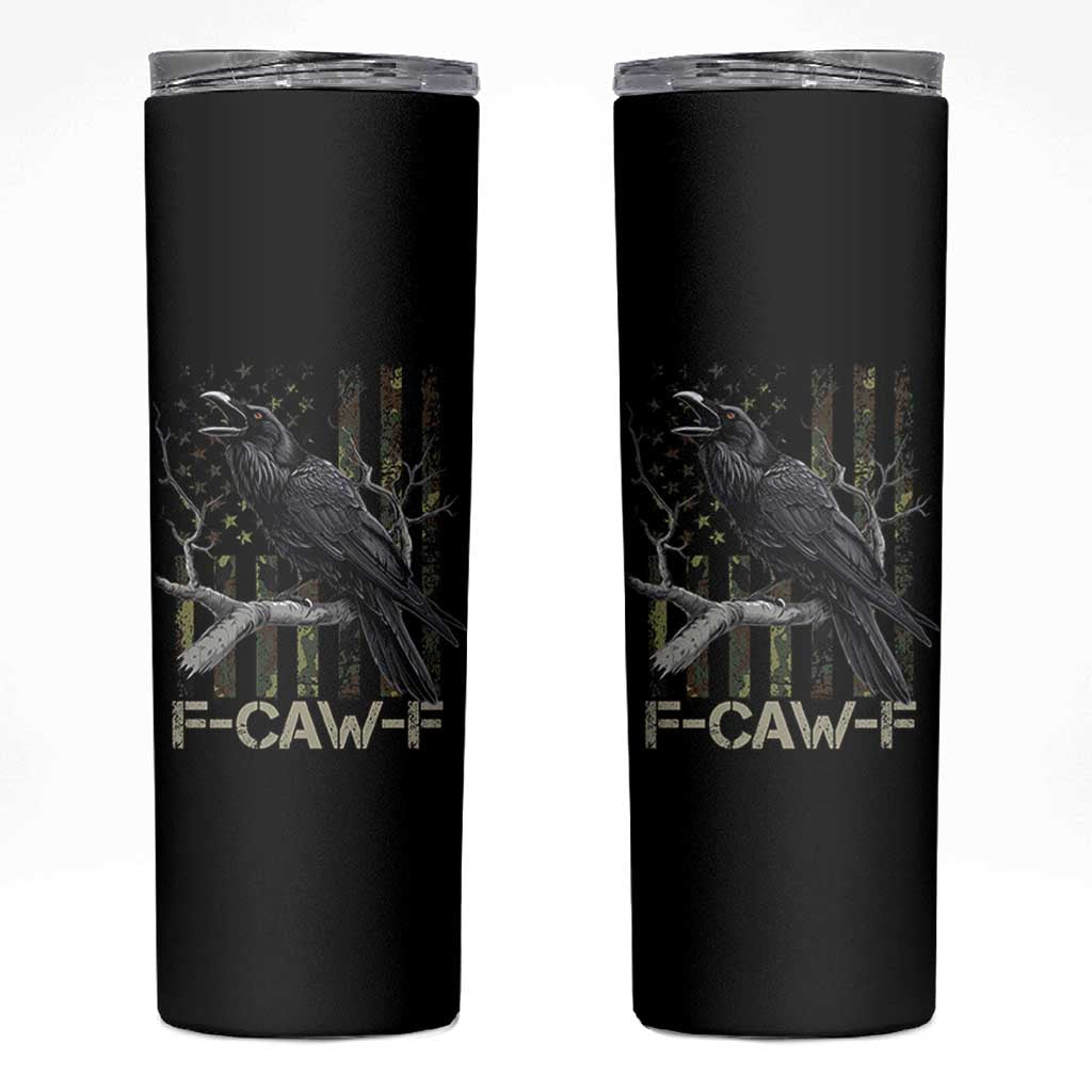 Funny Crow Skinny Tumbler F-Caw-F Raven Camo USA Flag Adult Humor - Wonder Print Shop