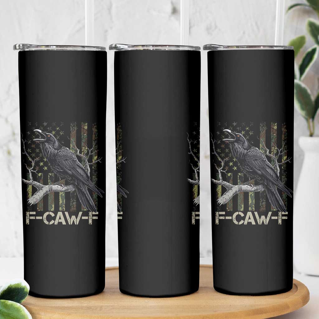 Funny Crow Skinny Tumbler F-Caw-F Raven Camo USA Flag Adult Humor - Wonder Print Shop