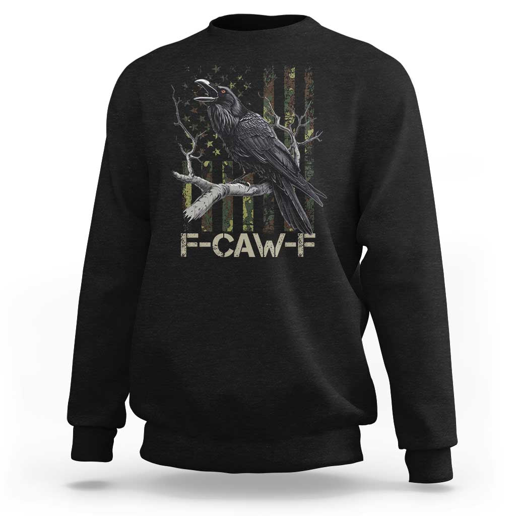 Funny Crow Sweatshirt F-Caw-F Raven Camo USA Flag Adult Humor - Wonder Print Shop