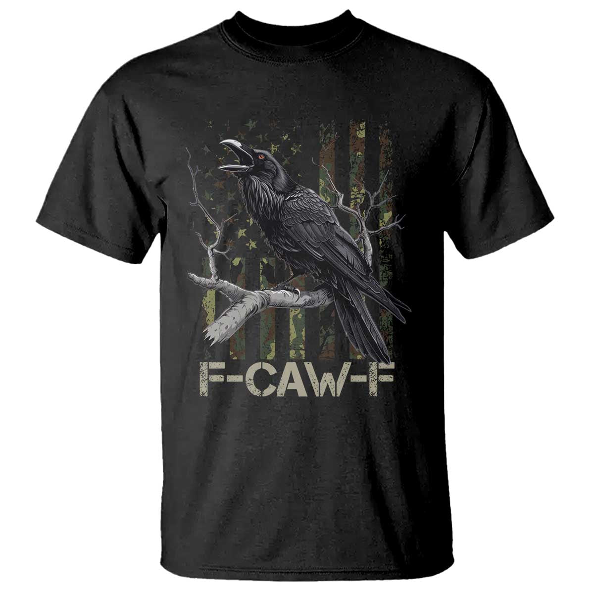 Funny Crow T Shirt F-Caw-F Raven Camo USA Flag Adult Humor - Wonder Print Shop
