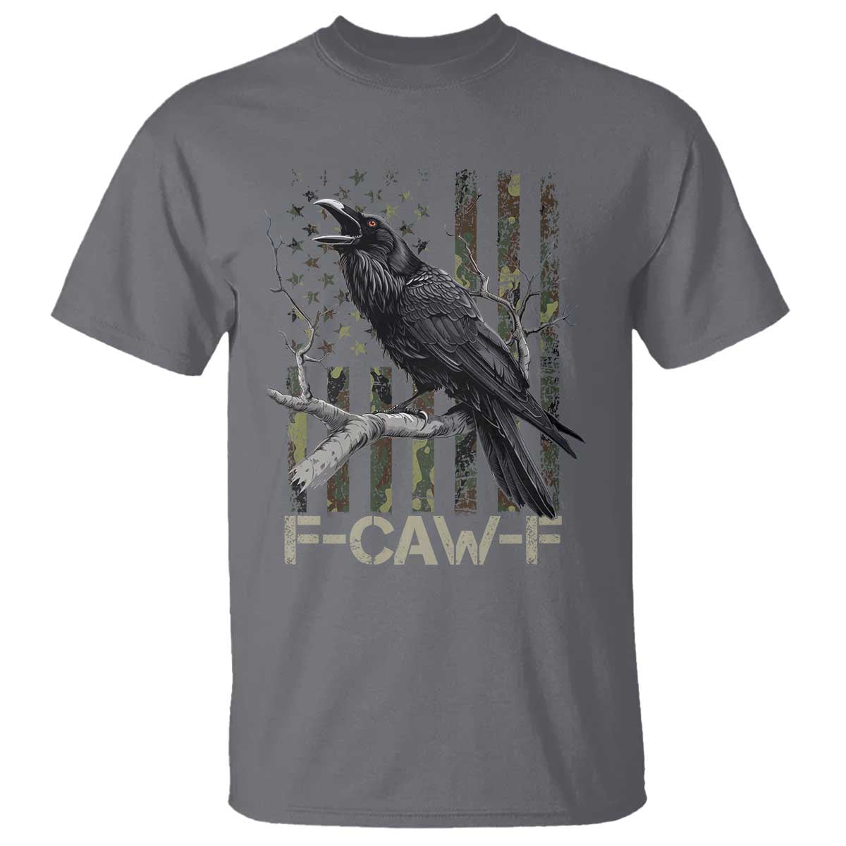 Funny Crow T Shirt F-Caw-F Raven Camo USA Flag Adult Humor - Wonder Print Shop
