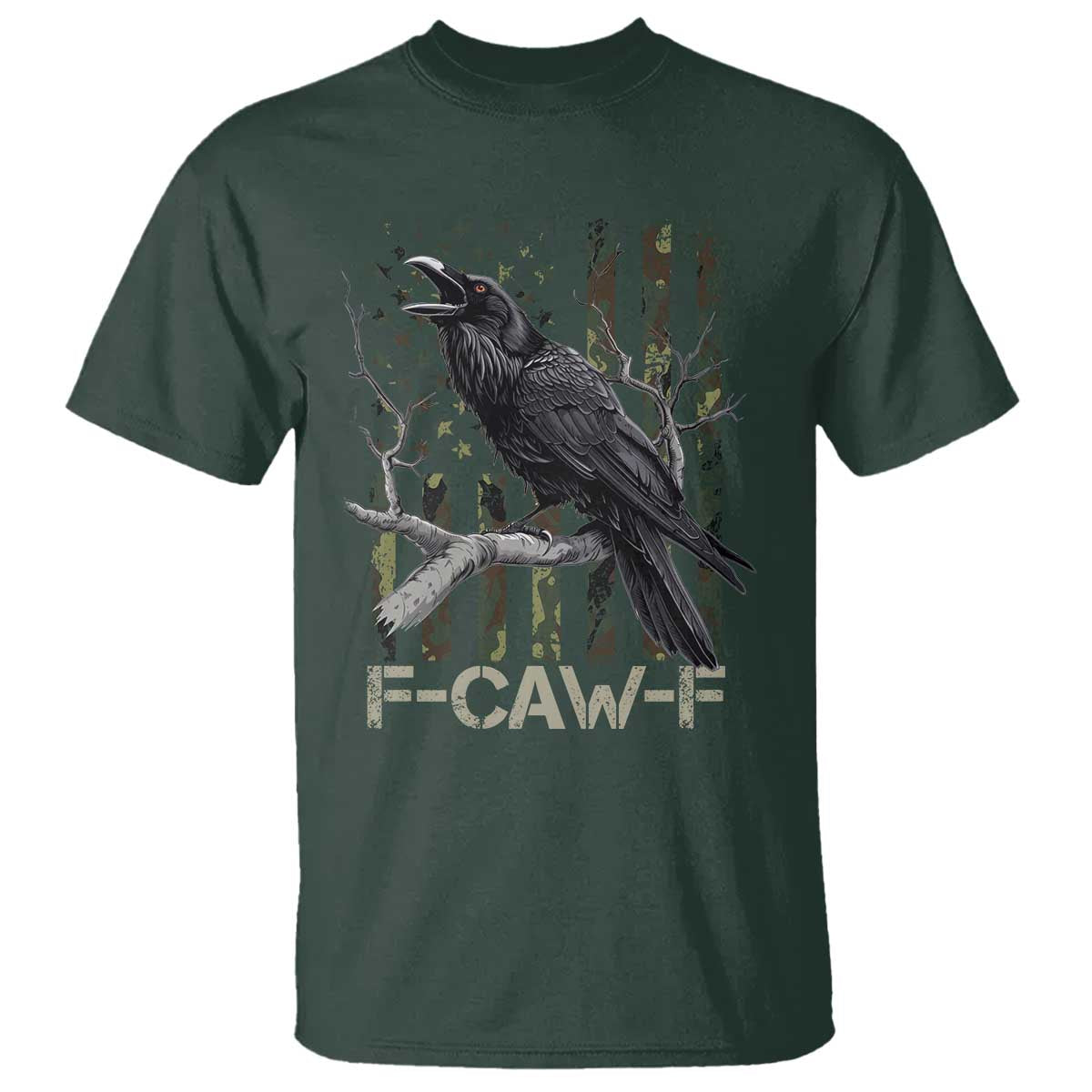 Funny Crow T Shirt F-Caw-F Raven Camo USA Flag Adult Humor - Wonder Print Shop