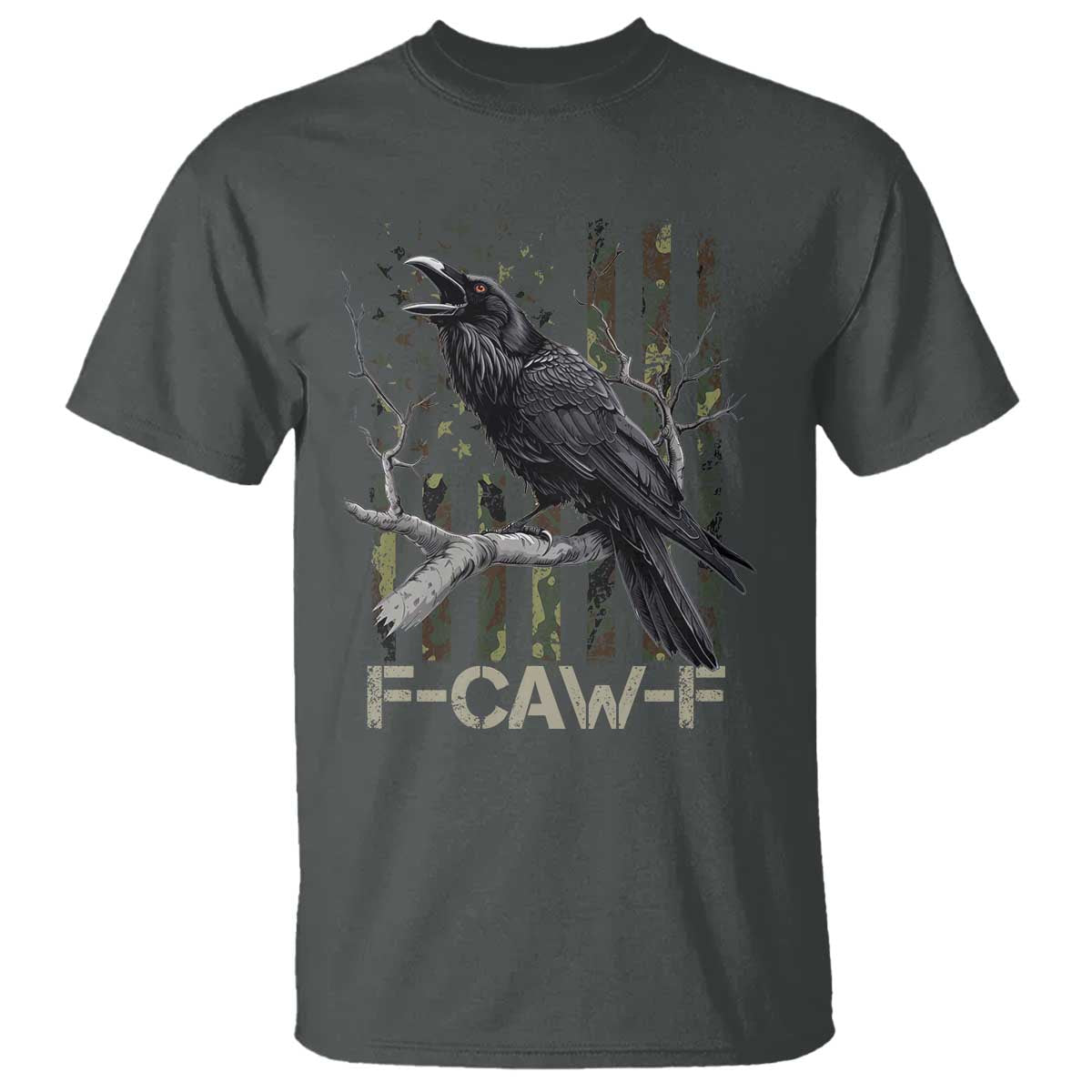 Funny Crow T Shirt F-Caw-F Raven Camo USA Flag Adult Humor - Wonder Print Shop