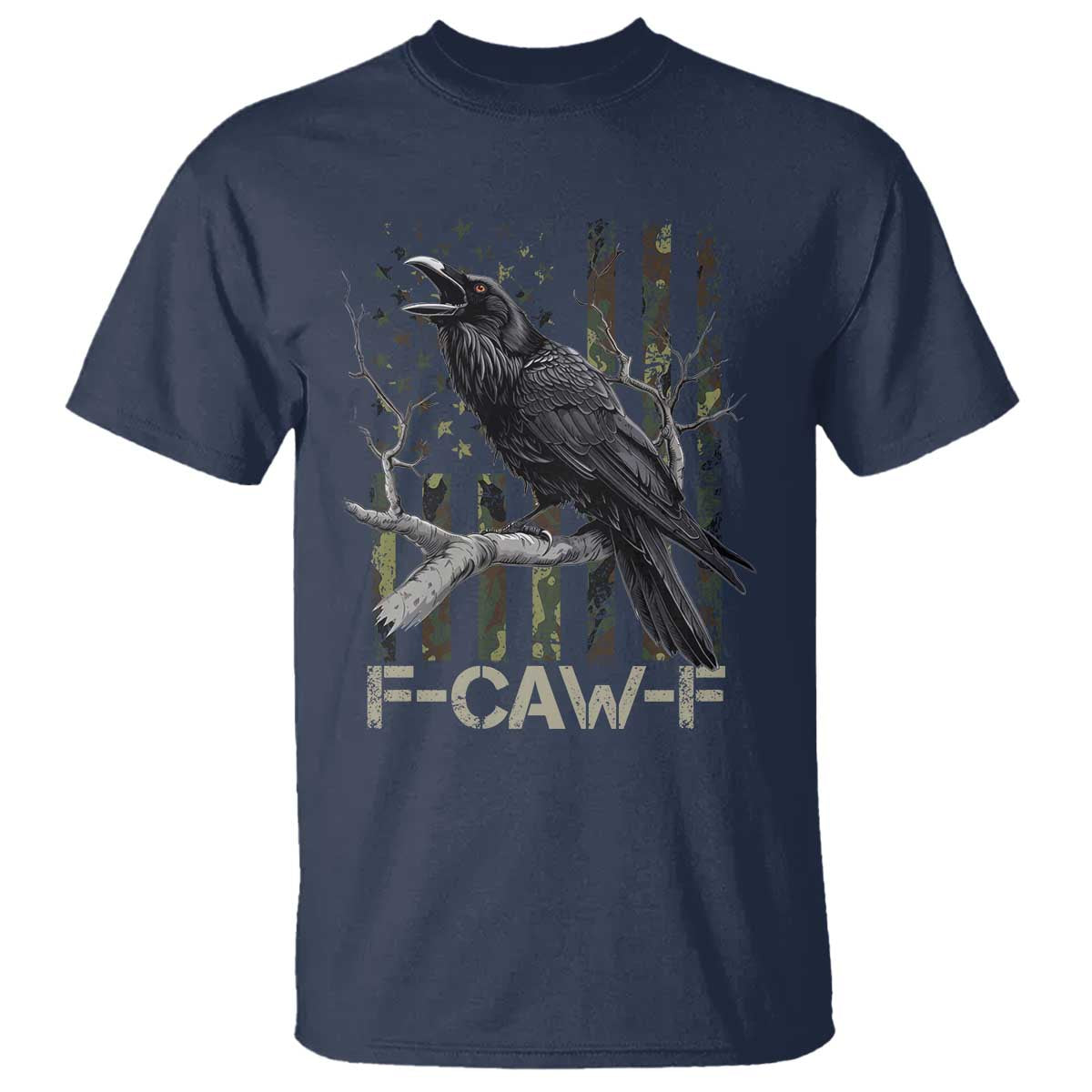 Funny Crow T Shirt F-Caw-F Raven Camo USA Flag Adult Humor - Wonder Print Shop
