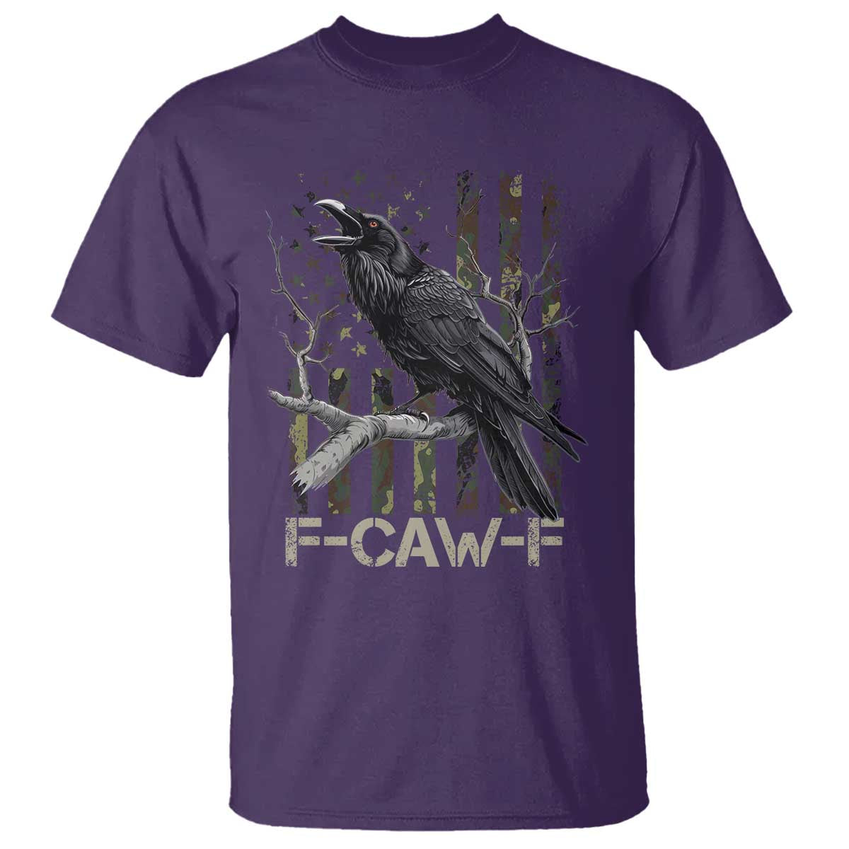 Funny Crow T Shirt F-Caw-F Raven Camo USA Flag Adult Humor - Wonder Print Shop