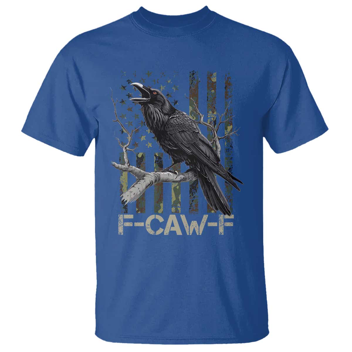 Funny Crow T Shirt F-Caw-F Raven Camo USA Flag Adult Humor - Wonder Print Shop