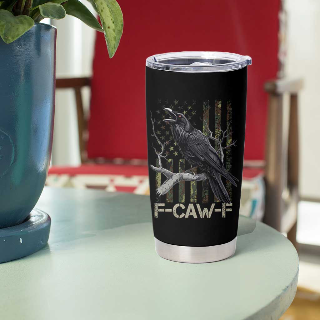 Funny Crow Tumbler Cup F-Caw-F Raven Camo USA Flag Adult Humor - Wonder Print Shop