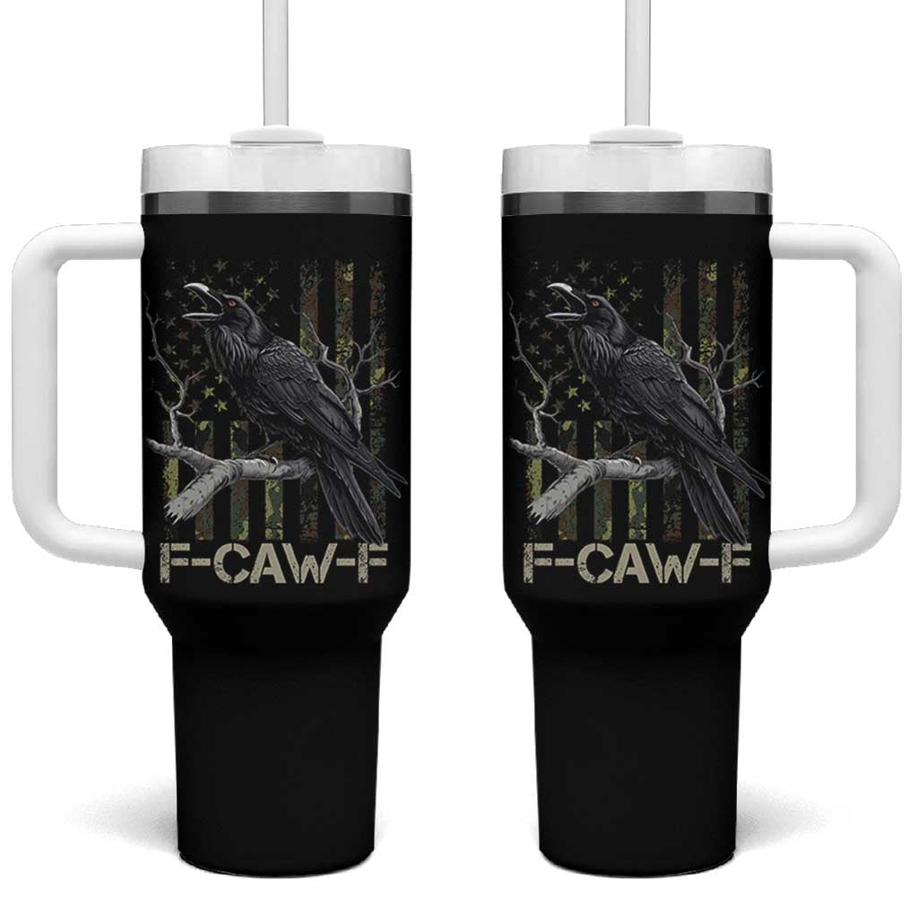 Funny Crow Tumbler With Handle F-Caw-F Raven Camo USA Flag Adult Humor - Wonder Print Shop