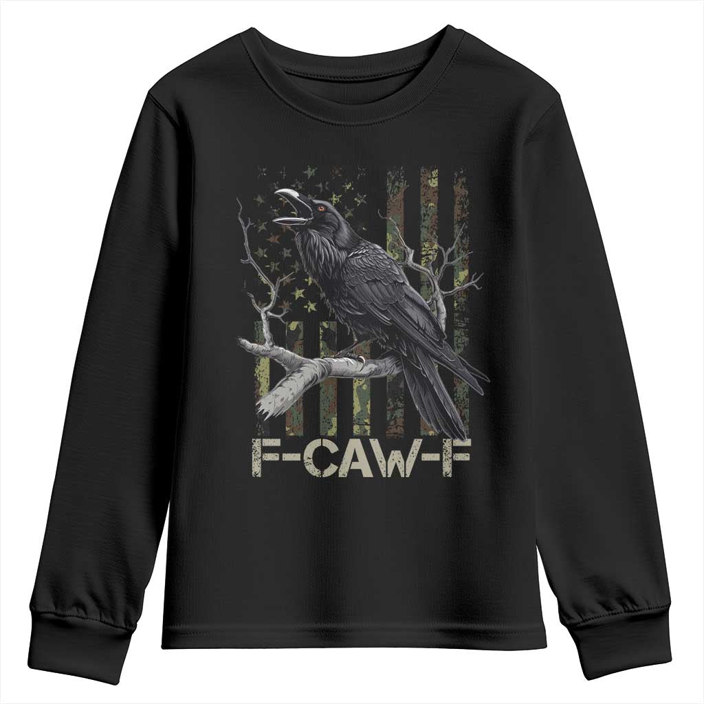 Funny Crow Youth Sweatshirt F-Caw-F Raven Camo USA Flag Adult Humor - Wonder Print Shop