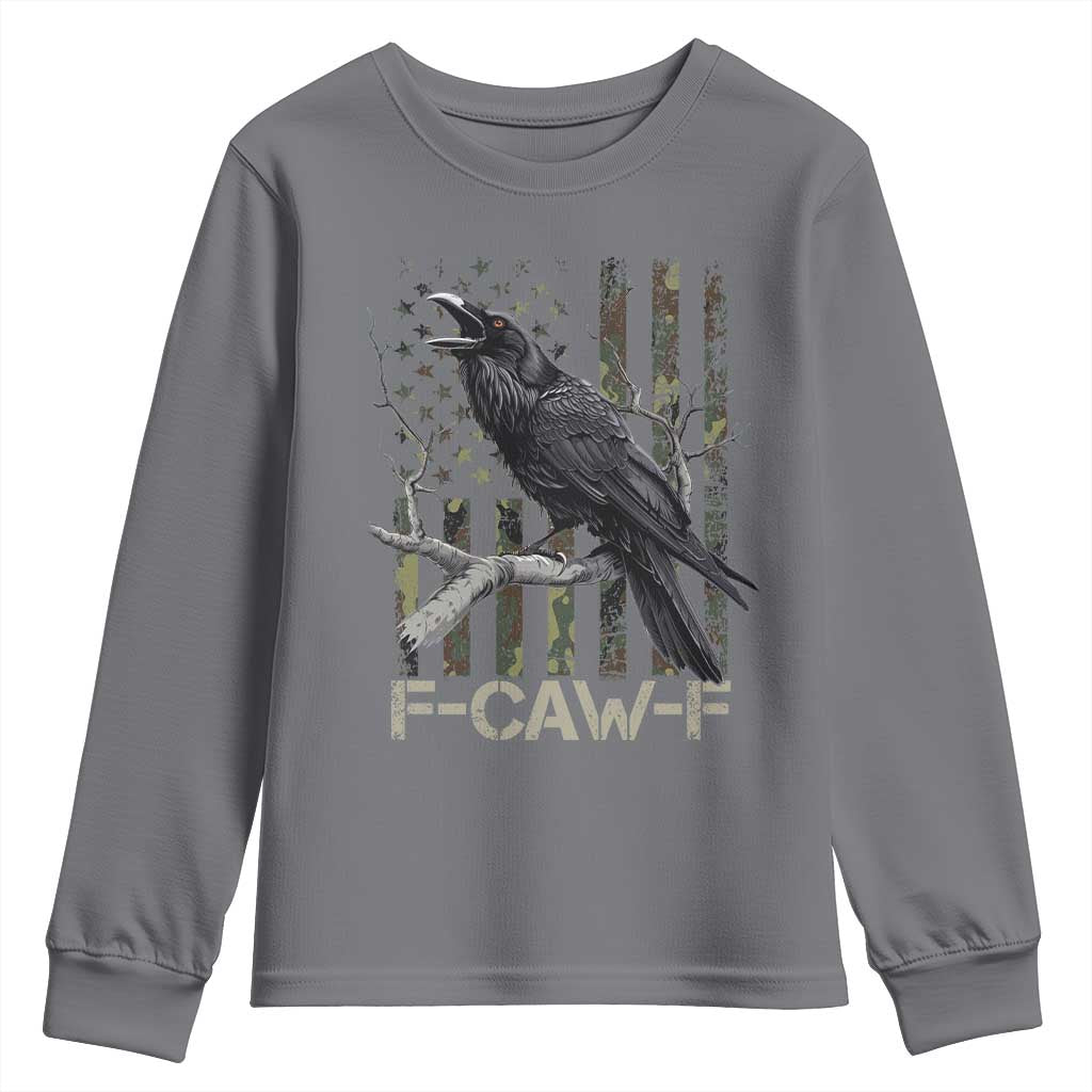 Funny Crow Youth Sweatshirt F-Caw-F Raven Camo USA Flag Adult Humor - Wonder Print Shop