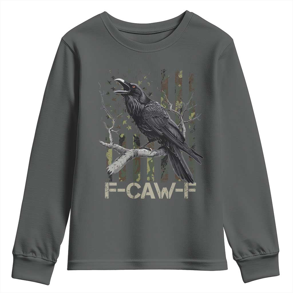 Funny Crow Youth Sweatshirt F-Caw-F Raven Camo USA Flag Adult Humor - Wonder Print Shop