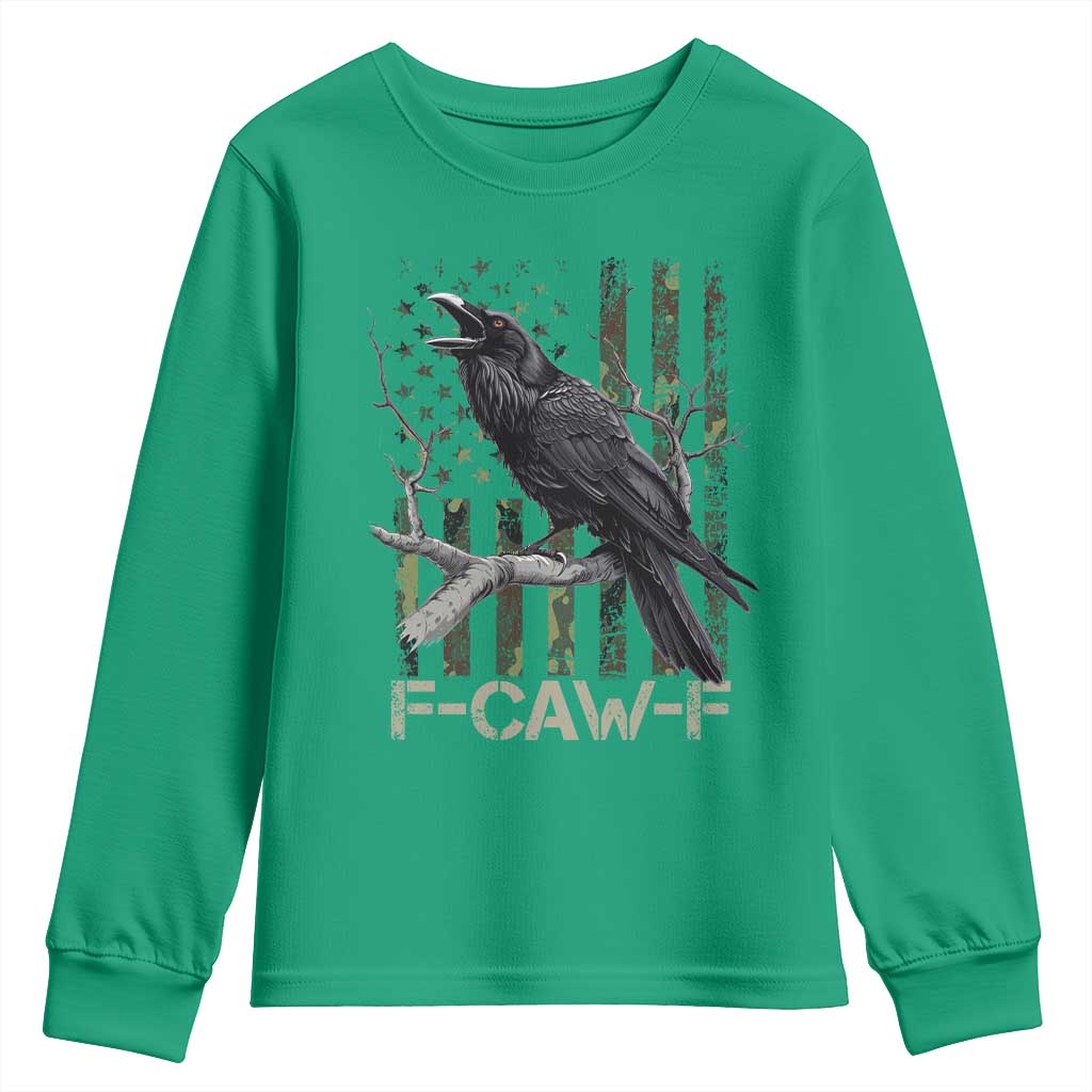 Funny Crow Youth Sweatshirt F-Caw-F Raven Camo USA Flag Adult Humor - Wonder Print Shop