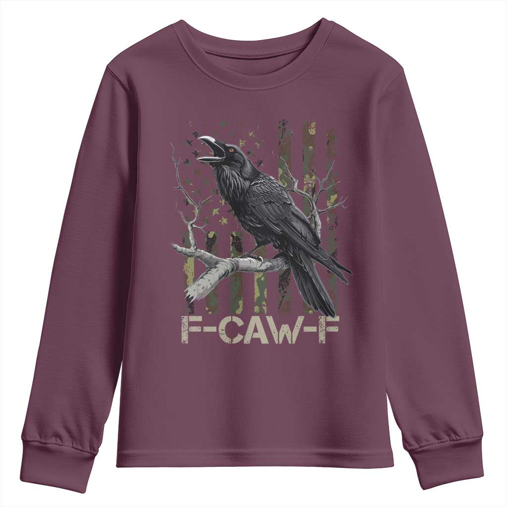 Funny Crow Youth Sweatshirt F-Caw-F Raven Camo USA Flag Adult Humor - Wonder Print Shop