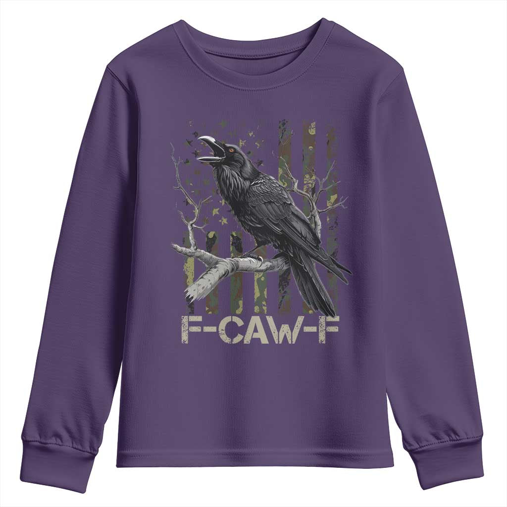 Funny Crow Youth Sweatshirt F-Caw-F Raven Camo USA Flag Adult Humor - Wonder Print Shop