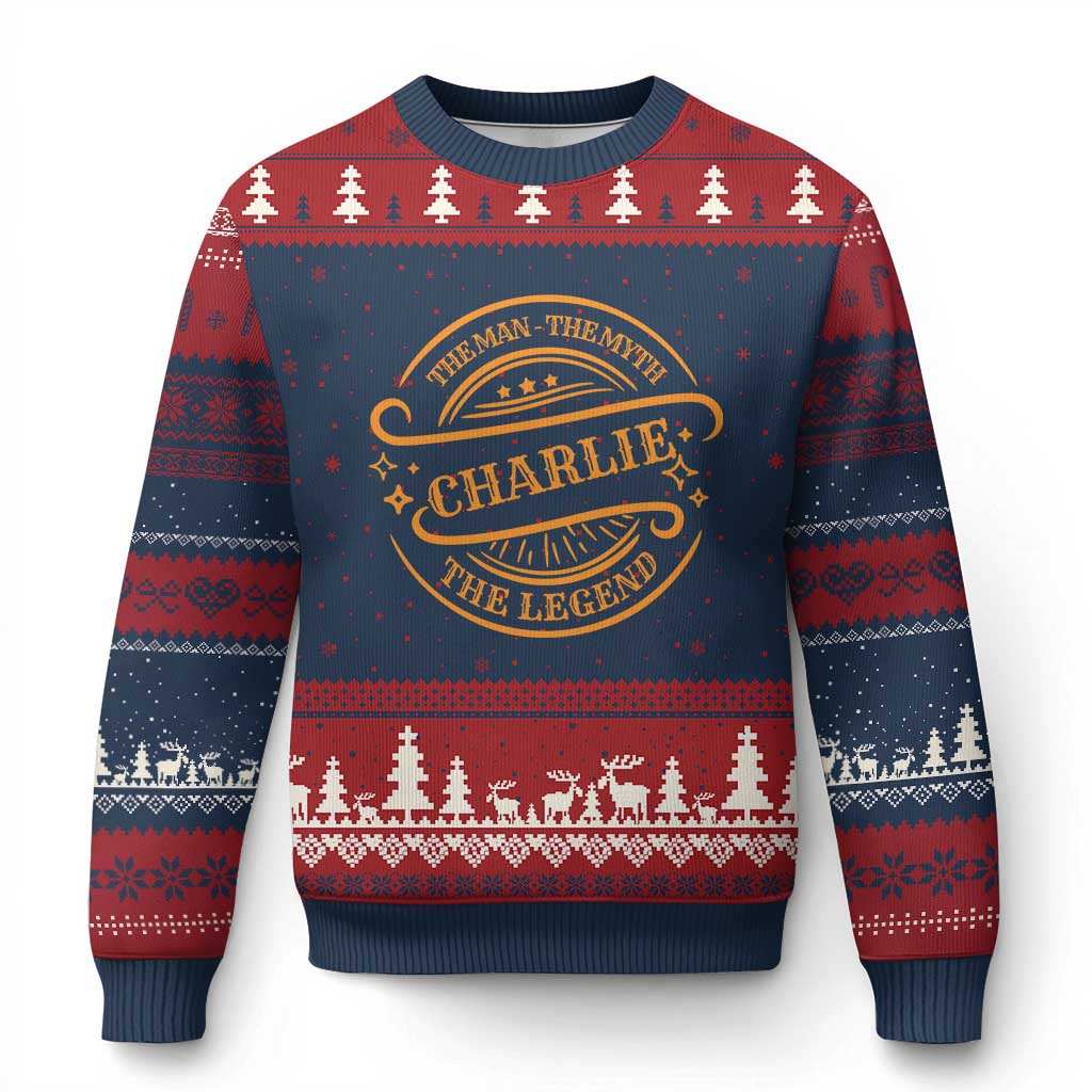Charlie Kirk Memorial Ugly Christmas Sweater Vintage The Man The Myth The Legend - Wonder Print Shop