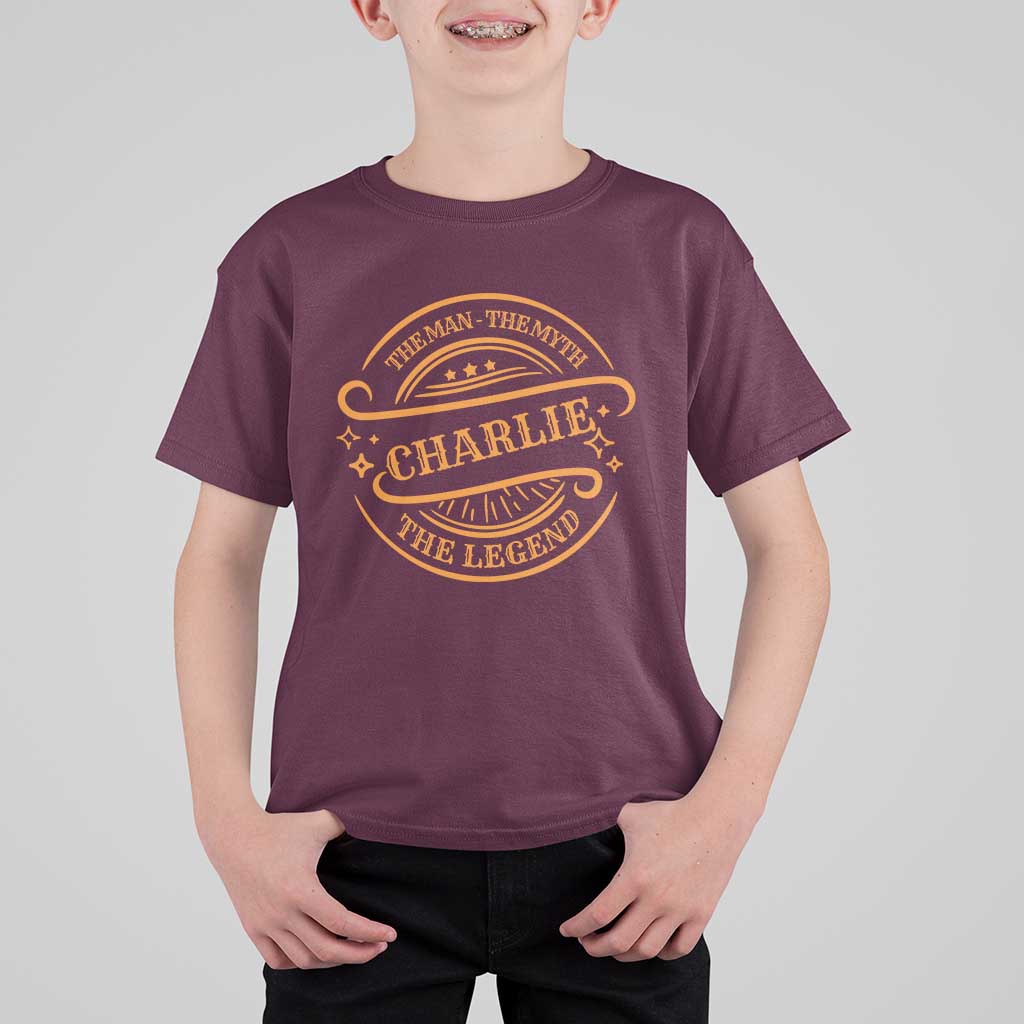 Charlie Kirk Memorial T Shirt For Kid Vintage The Man The Myth The Legend - Wonder Print Shop