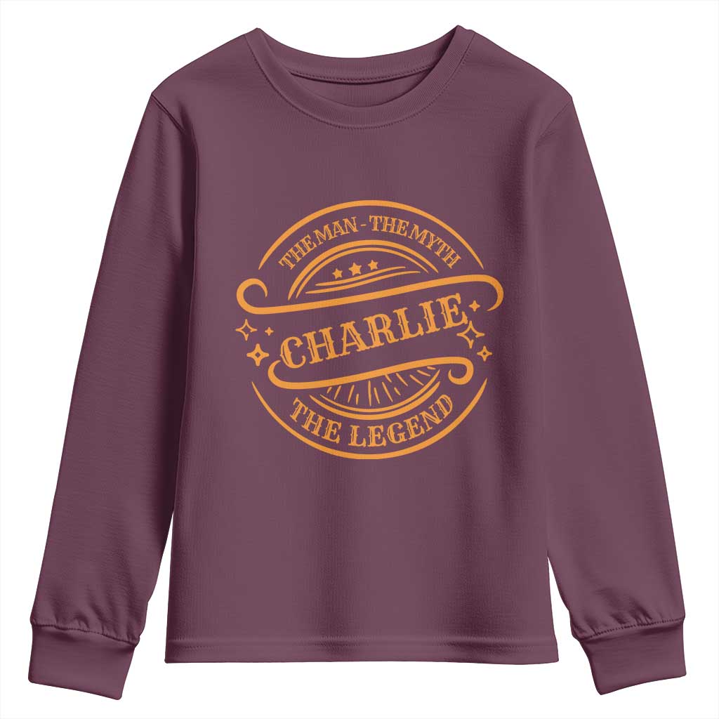 Charlie Kirk Memorial Youth Sweatshirt Vintage The Man The Myth The Legend - Wonder Print Shop