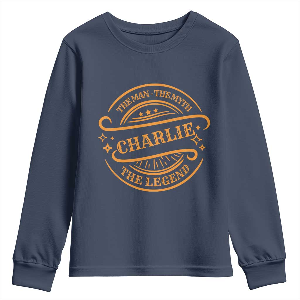 Charlie Kirk Memorial Youth Sweatshirt Vintage The Man The Myth The Legend - Wonder Print Shop