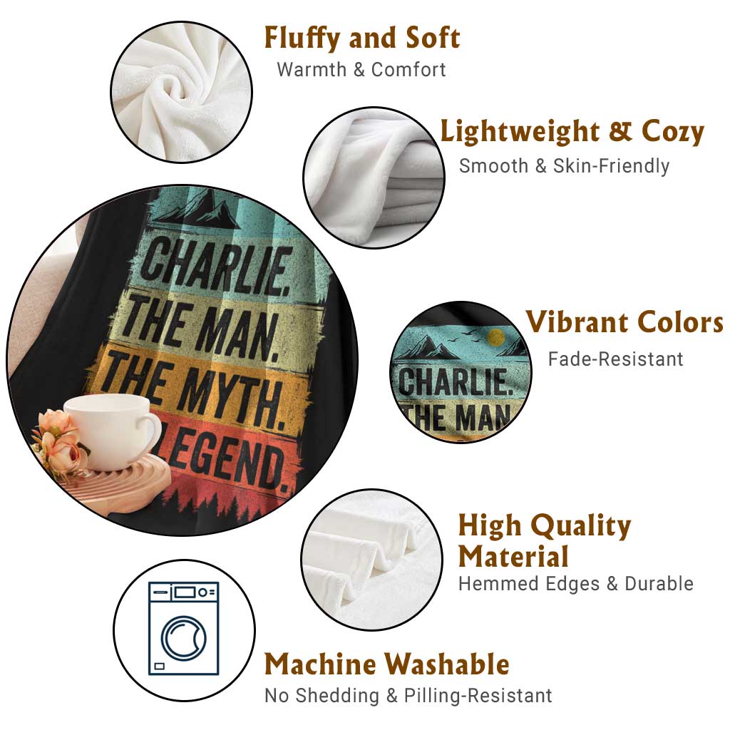 Charlie The Man The Myth The Legend Throw Blanket Retro Vintage - Wonder Print Shop