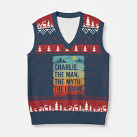 Charlie The Man The Myth The Legend V-Neck Knit Sweater Vest Retro Vintage - Wonder Print Shop