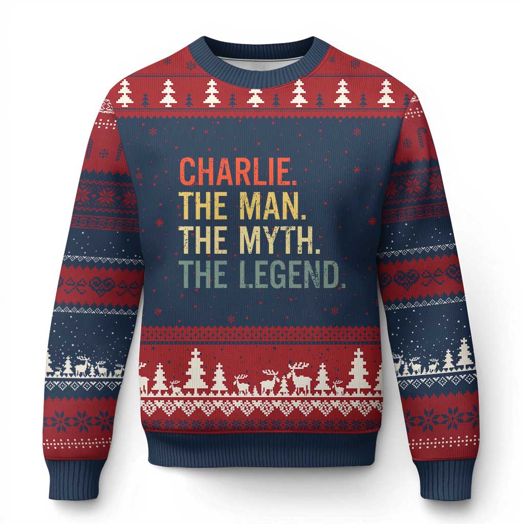 Retro Charlie The Man The Myth The Legend Ugly Christmas Sweater - Wonder Print Shop