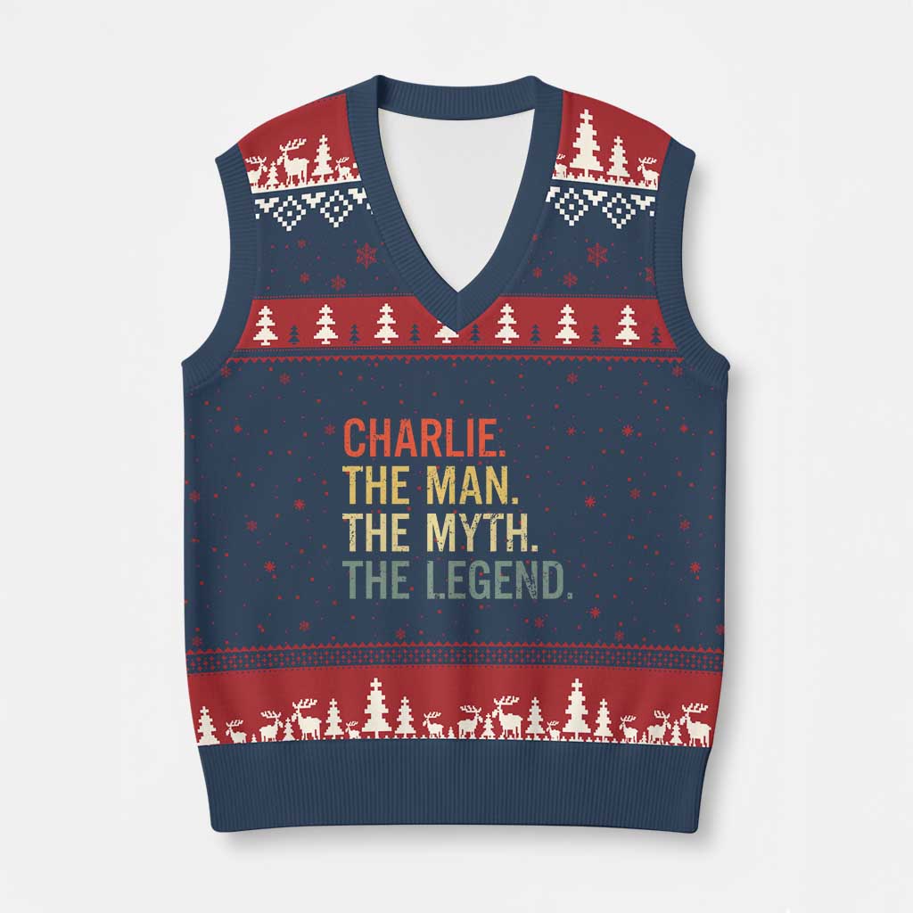 Retro Charlie The Man The Myth The Legend V-Neck Knit Sweater Vest - Wonder Print Shop