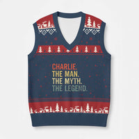 Retro Charlie The Man The Myth The Legend V-Neck Knit Sweater Vest - Wonder Print Shop