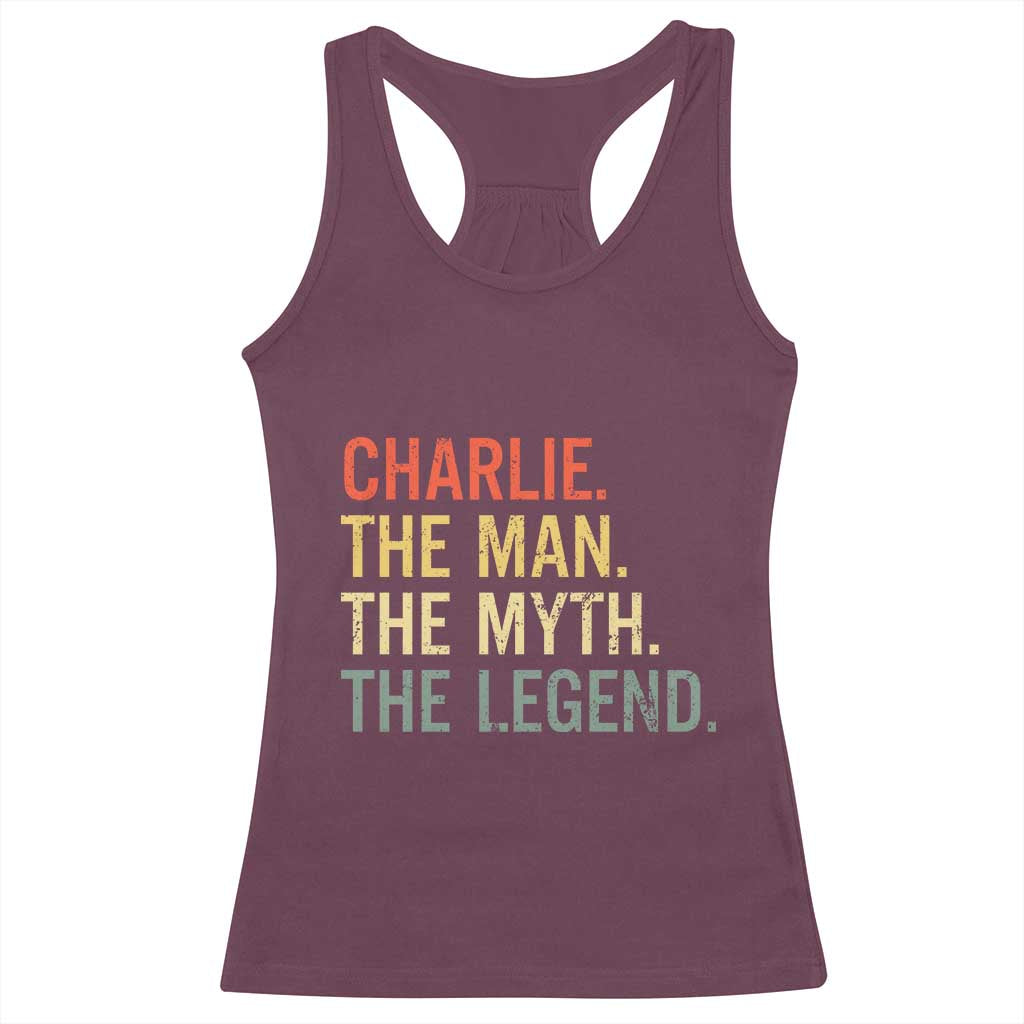 Retro Charlie The Man The Myth The Legend Racerback Tank Top - Wonder Print Shop
