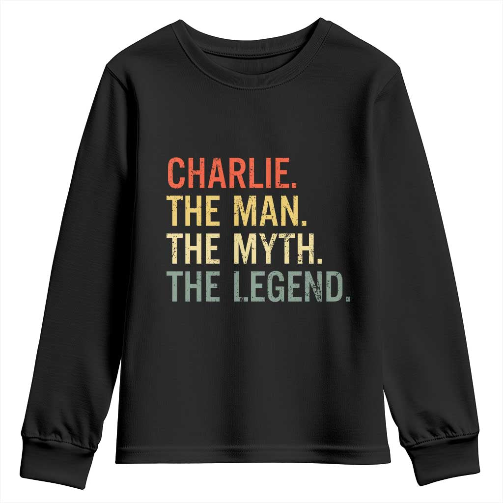 Retro Charlie The Man The Myth The Legend Youth Sweatshirt - Wonder Print Shop