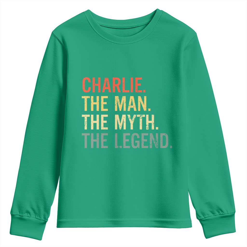 Retro Charlie The Man The Myth The Legend Youth Sweatshirt - Wonder Print Shop