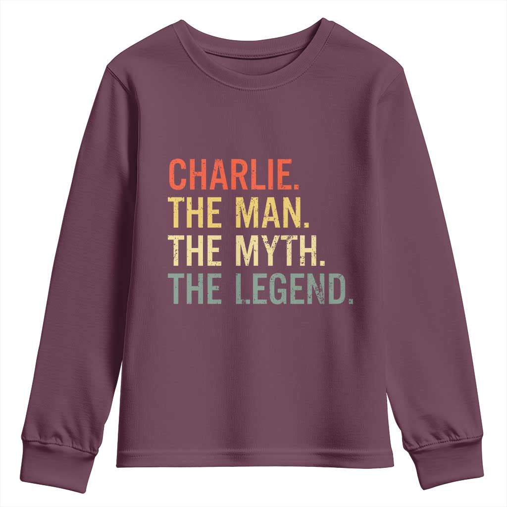 Retro Charlie The Man The Myth The Legend Youth Sweatshirt - Wonder Print Shop