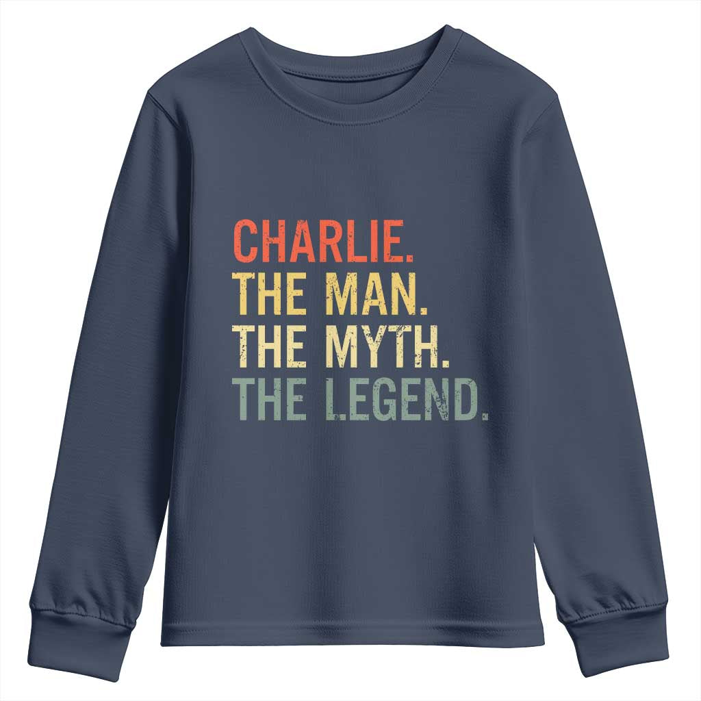 Retro Charlie The Man The Myth The Legend Youth Sweatshirt - Wonder Print Shop