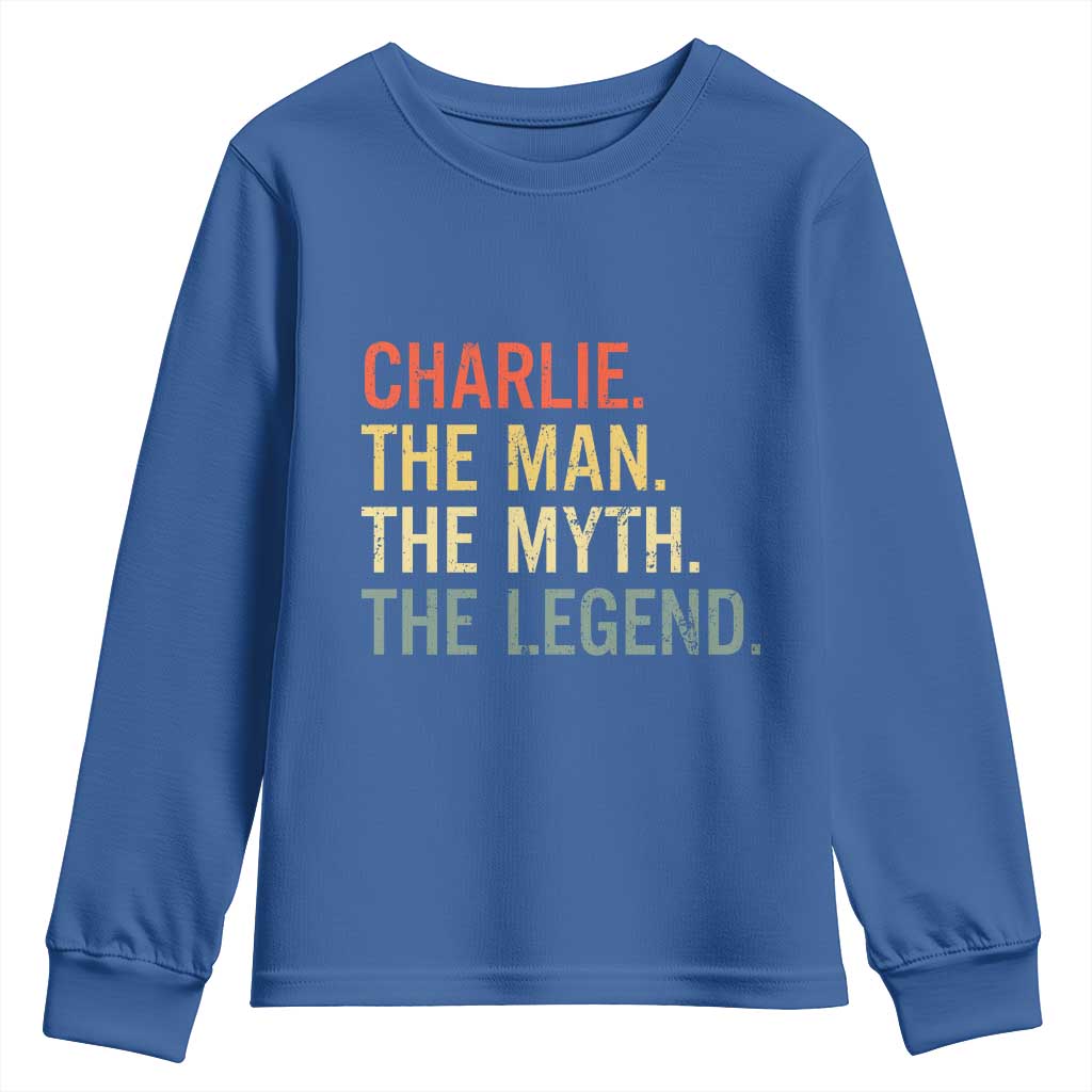 Retro Charlie The Man The Myth The Legend Youth Sweatshirt - Wonder Print Shop