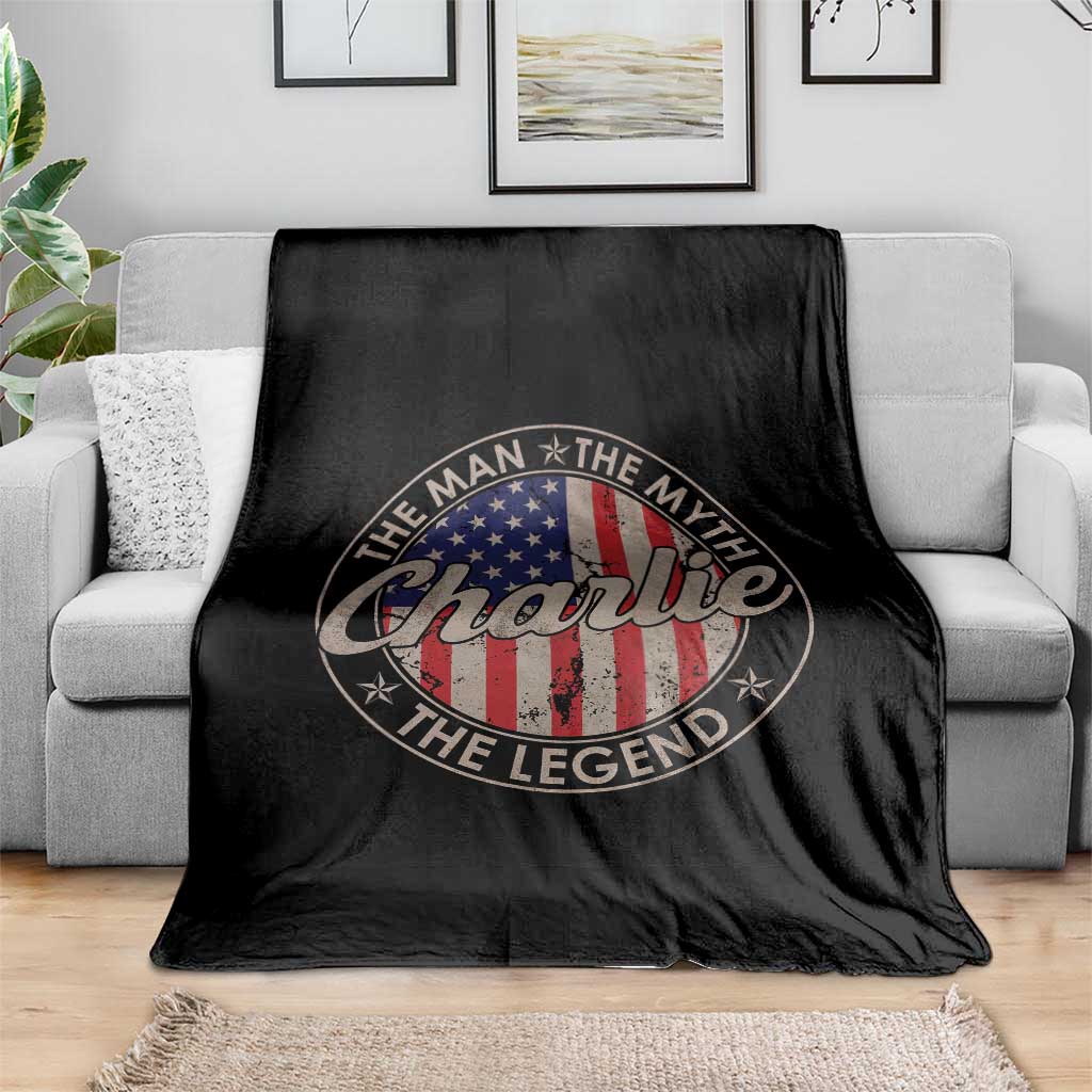 Charlie The Man The Myth The Legend Throw Blanket Retro Vintage American Flag - Wonder Print Shop