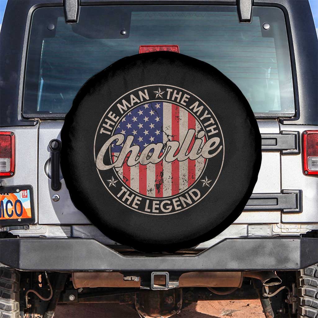 Charlie The Man The Myth The Legend Spare Tire Cover Retro Vintage American Flag - Wonder Print Shop