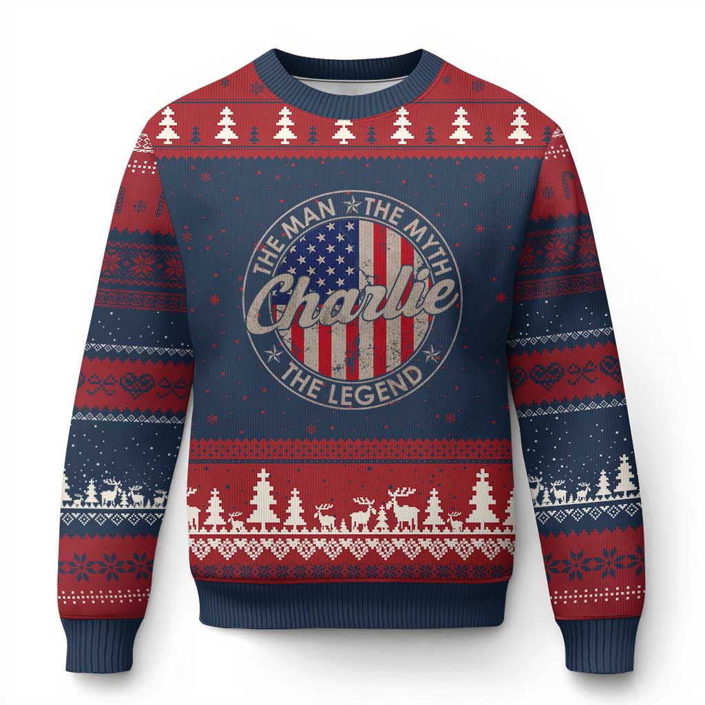 Charlie The Man The Myth The Legend Ugly Christmas Sweater Retro Vintage American Flag - Wonder Print Shop