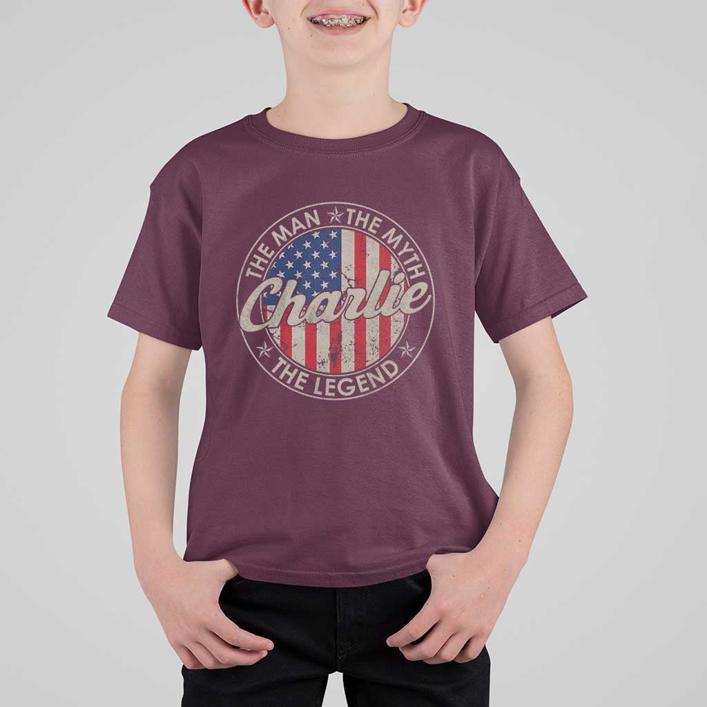 Charlie The Man The Myth The Legend T Shirt For Kid Retro Vintage American Flag - Wonder Print Shop
