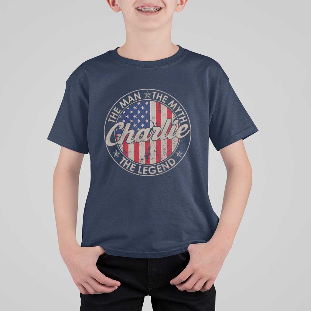 Charlie The Man The Myth The Legend T Shirt For Kid Retro Vintage American Flag - Wonder Print Shop
