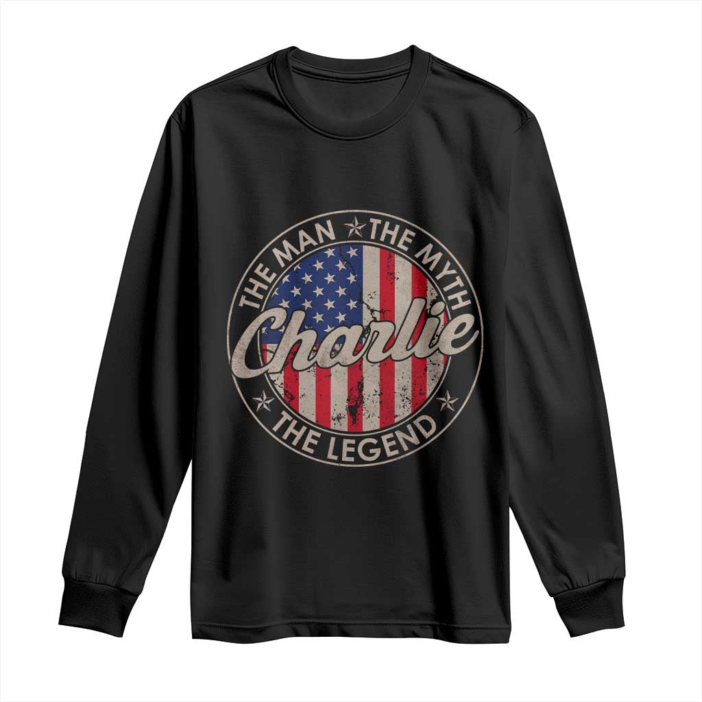 Charlie The Man The Myth The Legend Long Sleeve Shirt Retro Vintage American Flag - Wonder Print Shop