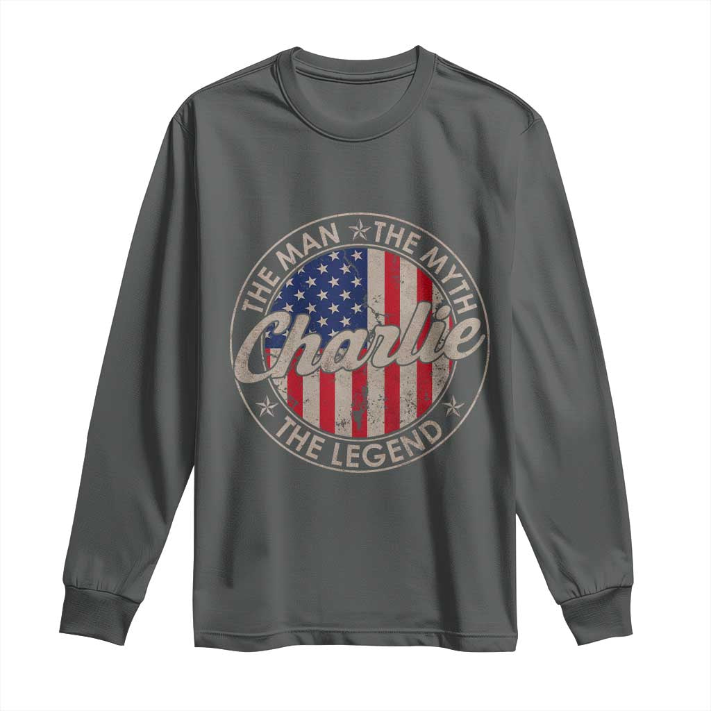 Charlie The Man The Myth The Legend Long Sleeve Shirt Retro Vintage American Flag - Wonder Print Shop