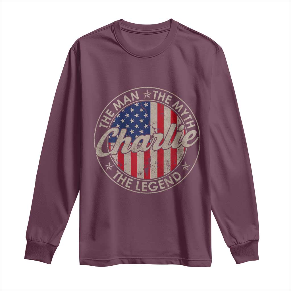 Charlie The Man The Myth The Legend Long Sleeve Shirt Retro Vintage American Flag - Wonder Print Shop